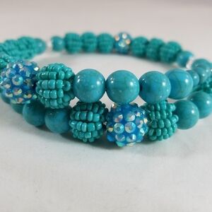 Hand Crafted Beaded Choker Turquoise Wrap Choker Memory Wire Necklace